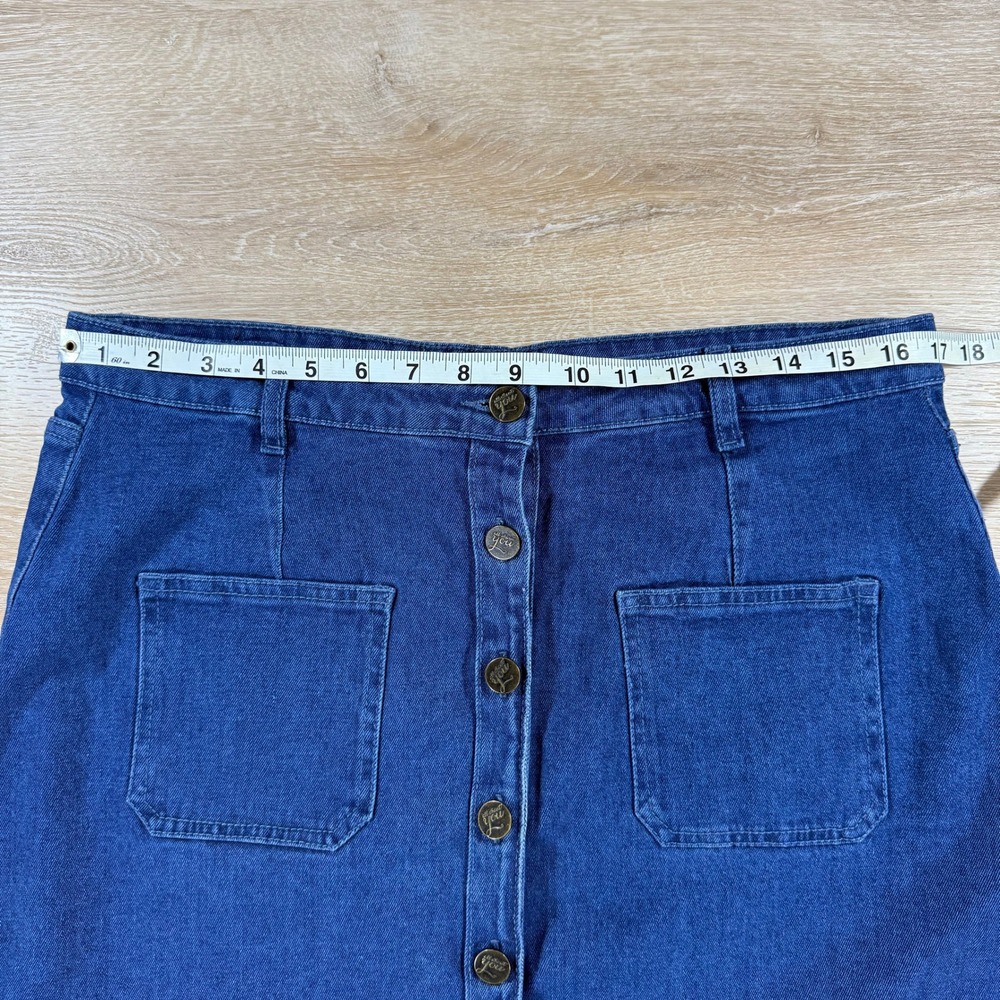 All About You Denim Skirt Button Front Pockets Pencil Casual Chic Size 34 - Picture 3 of 7